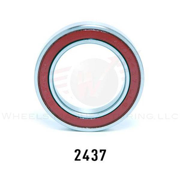 Wheels Manufacturing BB90 angular contact bearing for Trek 24mm cranksets, close-up of bearing in black and silver finish