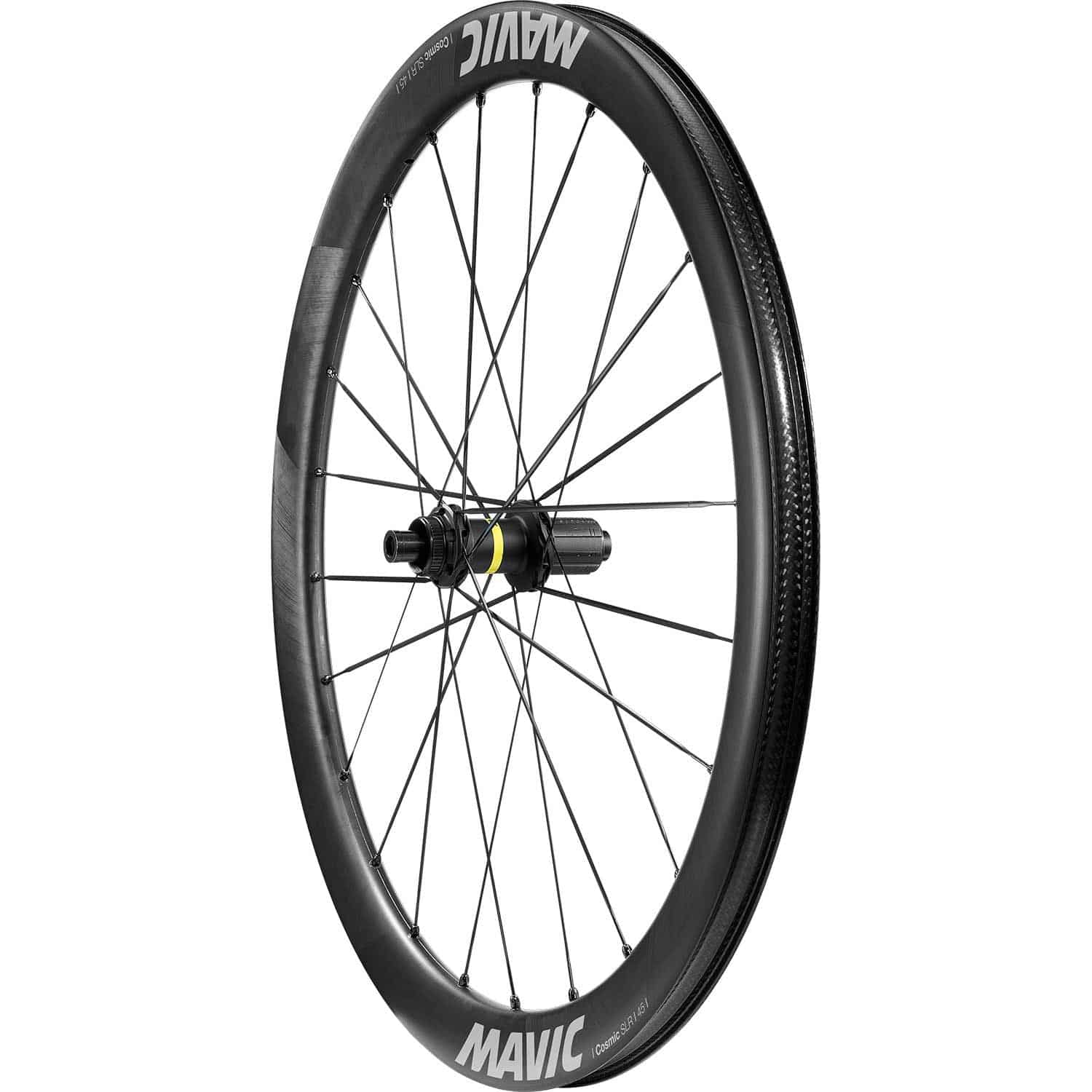 Mavic Cosmic SLR 45 Disc Road Wheelset with 23mm tubeless-compatible rims, lightweight cycling components for high-performance road riding