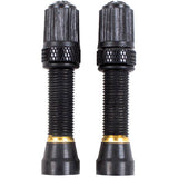Pair of Nutrak bronze threaded Schrader tubeless valves for wider rims, bicycle component with durable metal construction.