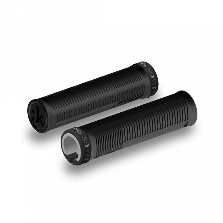 Fizik Comfort Feel MTB grip with vibration dampening and lock-on design, showcasing textured rubber surface for secure grip.