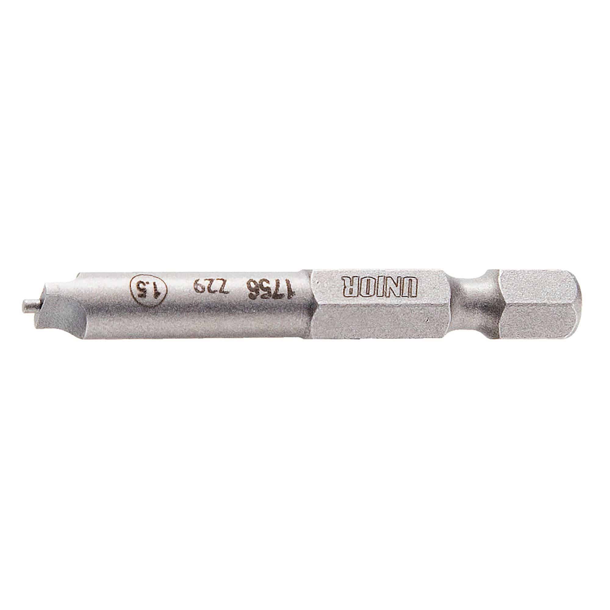 UNIOR Speed Nipple Bit for wheel building, cordless screwdriver tool, showing the metal bit with ergonomic handle and workshop setting