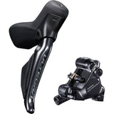 Shimano Ultegra ST-R8170 Di2 road shifters with hydraulic disc and flat mount caliper set, close-up of components.