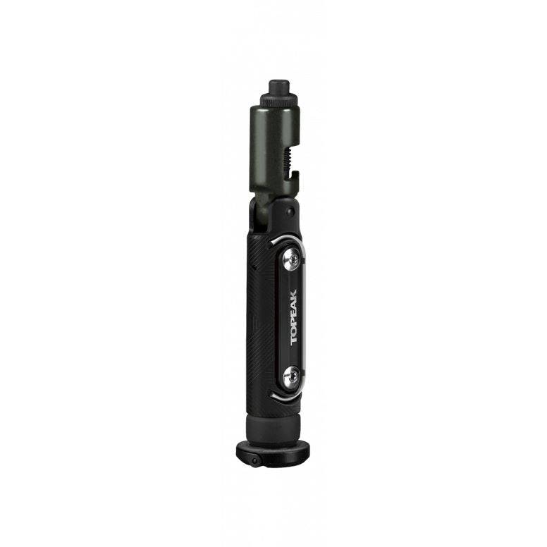 Topeak BB Hide n Tool Black compact MTB bottom bracket multi-tool with 7 functions, shown on a workbench.