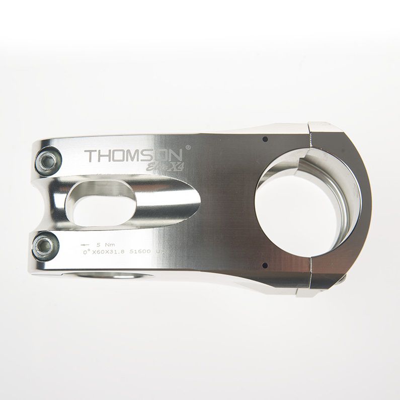 Thomson Elite Stem X4 Silver MTB stem for 31.8mm handlebars, designed for increased stiffness and performance on mountain bikes.