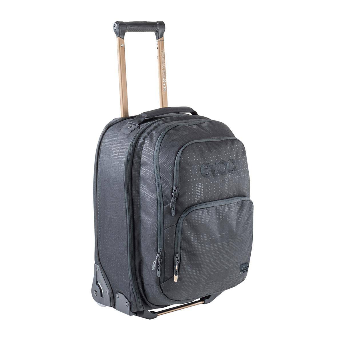 EVOC Travel Terminal Bag 40L with detachable 20L daypack and trolley wheels, durable travel accessories in black