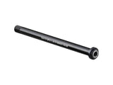 Bontrager Switch Lever Rear Thru-Axle 174mm in black with hex key operation, showing the quick-release lever and axle details.