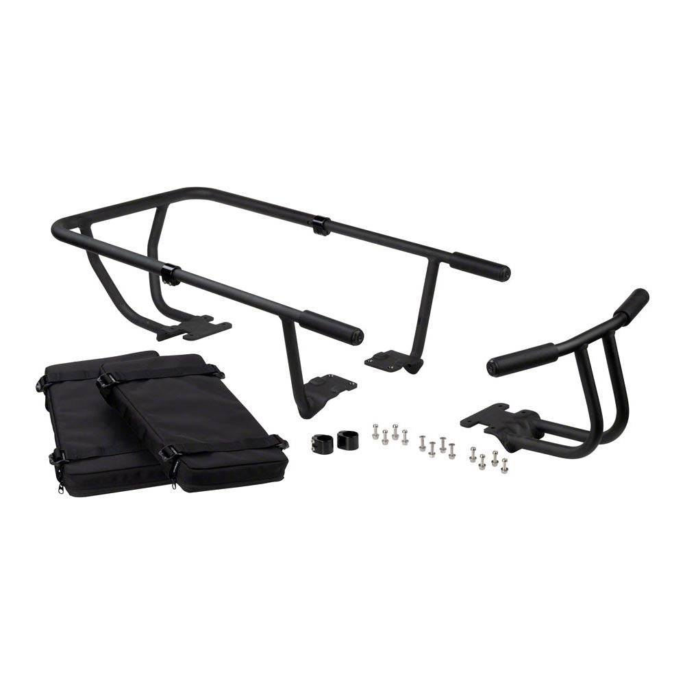 Surly Kid Corral safety rail system for Big Easy, Big Dummy, and Big Fat Dummy bikes, shown on a bicycle for added kid safety.