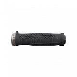 Ergon GDH Team Edition black grips for gravity and downhill biking, shown installed on a mountain bike handlebar.