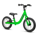 Green Ridgeback Scoot 2027 kids balance bike for toddlers, showing the frame and handlebar in close-up detail.