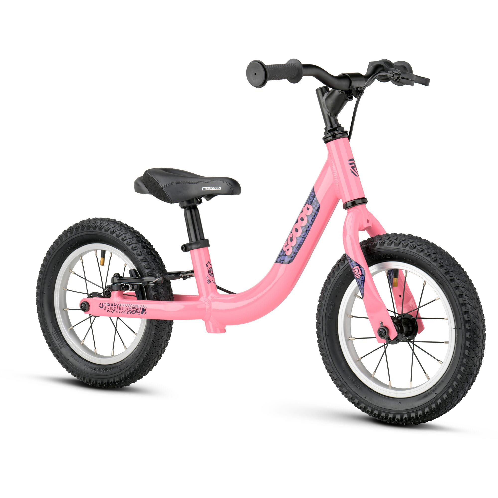 Pink Ridgeback Scoot 2027 kids balance bike for toddlers, featuring a lightweight frame and ergonomic design for young children.