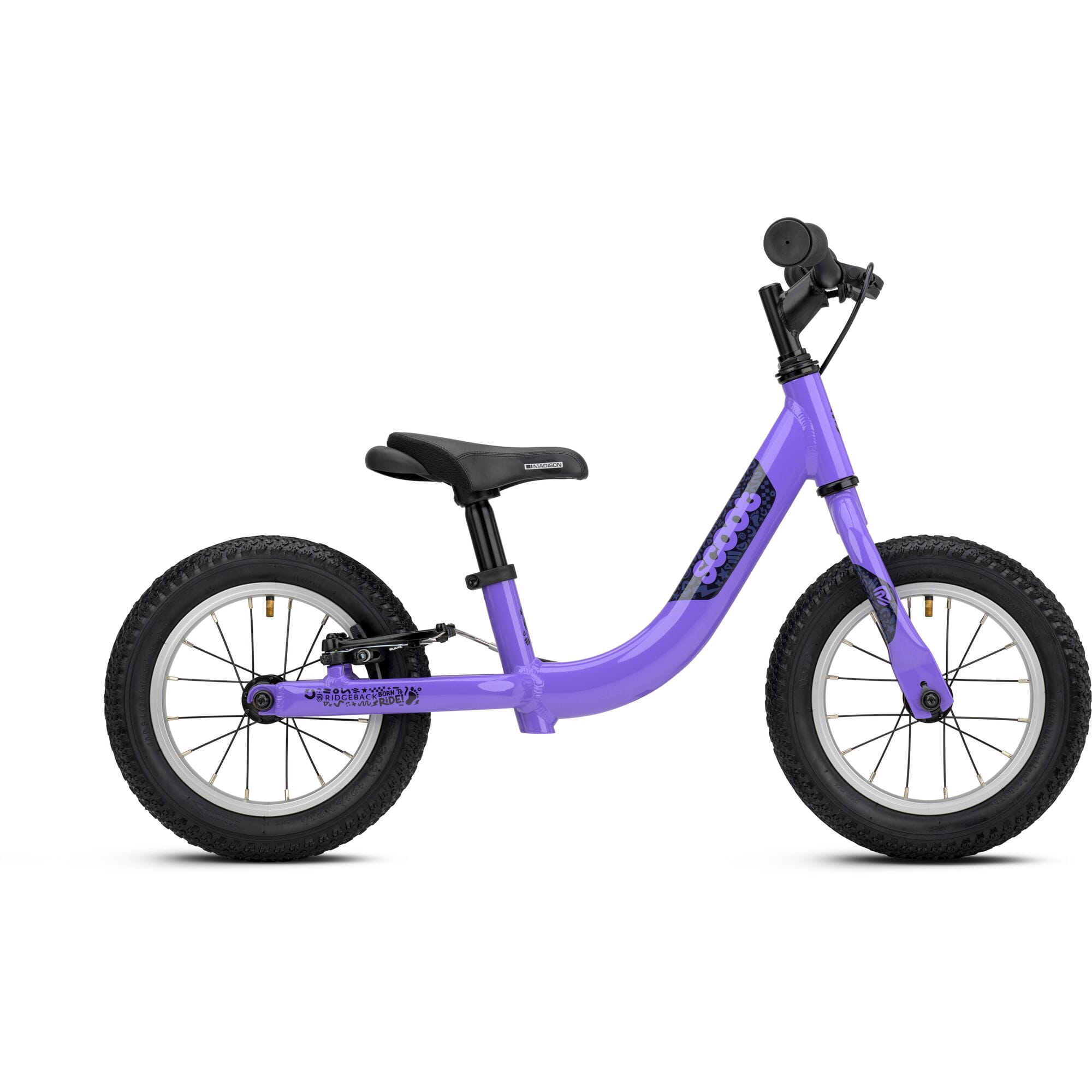 Ridgeback Scoot 2027 kids balance bike in lilac for toddlers aged 2+, featuring a lightweight frame and ergonomic design.