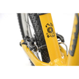 Yellow Ridgeback Scoot XL kids balance bike with 14-inch wheels, suitable for beginner riders ages 3+