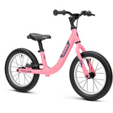 Pink Ridgeback Scoot XL kids balance bike with 14-inch wheels, designed for beginner riders aged 3 and up.