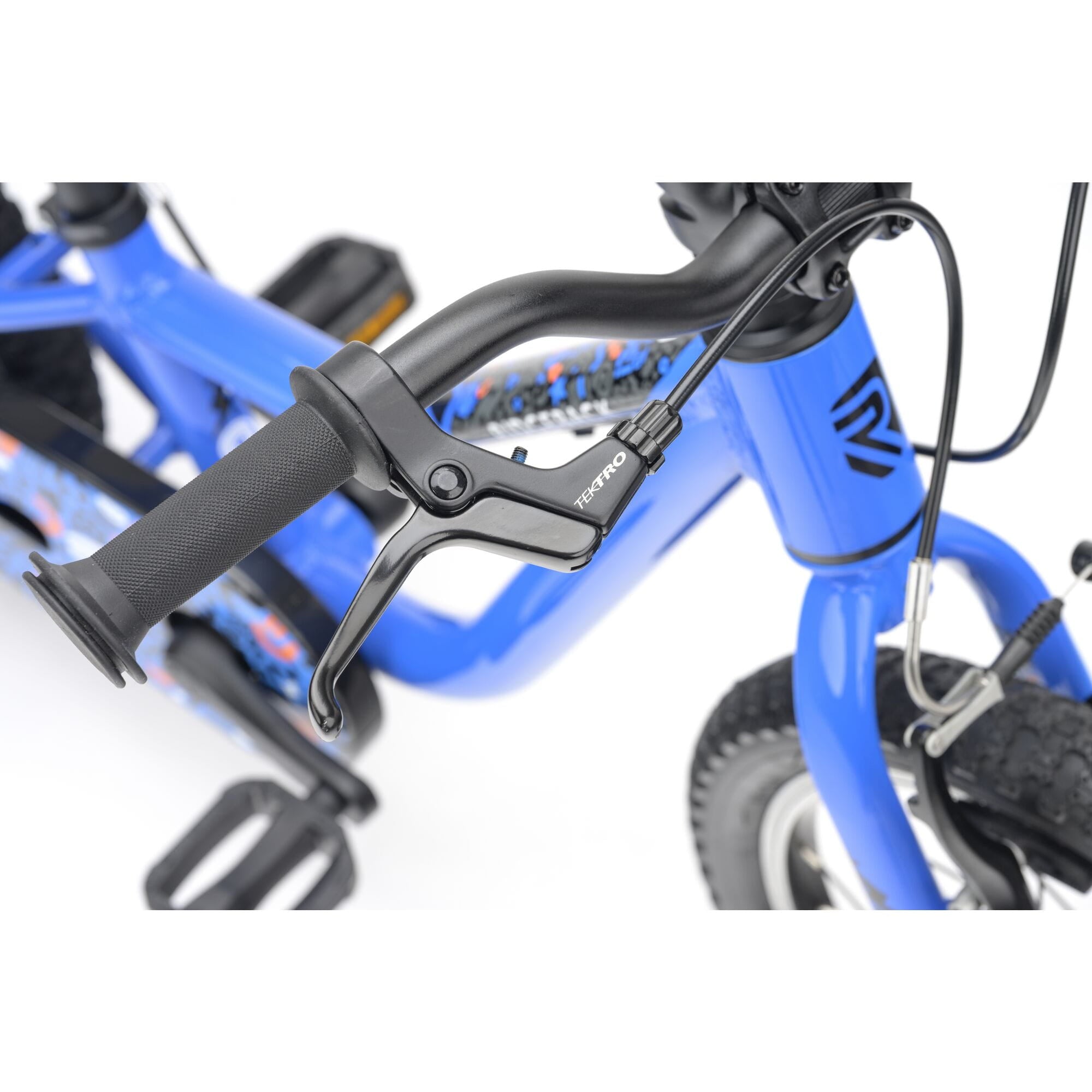 Blue Ridgeback MX16 kids bike with adjustable 16-inch wheels, suitable for children aged 3.5 to 6 years.