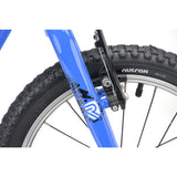 Blue Ridgeback MX16 kids bike with adjustable 16-inch wheels, suitable for ages 3.5 to 6 years, detailed view of frame and wheels.