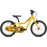 Yellow Ridgeback MX16 kids bike with 16-inch wheels, adjustable frame, suitable for children aged 3.5 to 6 years.