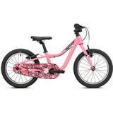Pink Ridgeback MX16 kids bike with 16-inch wheels, adjustable frame for ages 3.5 to 6 years, featuring a sturdy design and safety features.