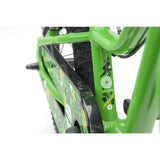 Green Ridgeback MX16 kids bike with adjustable 16-inch wheels, suitable for ages 3.5 to 6 years, detailed view of frame and components.