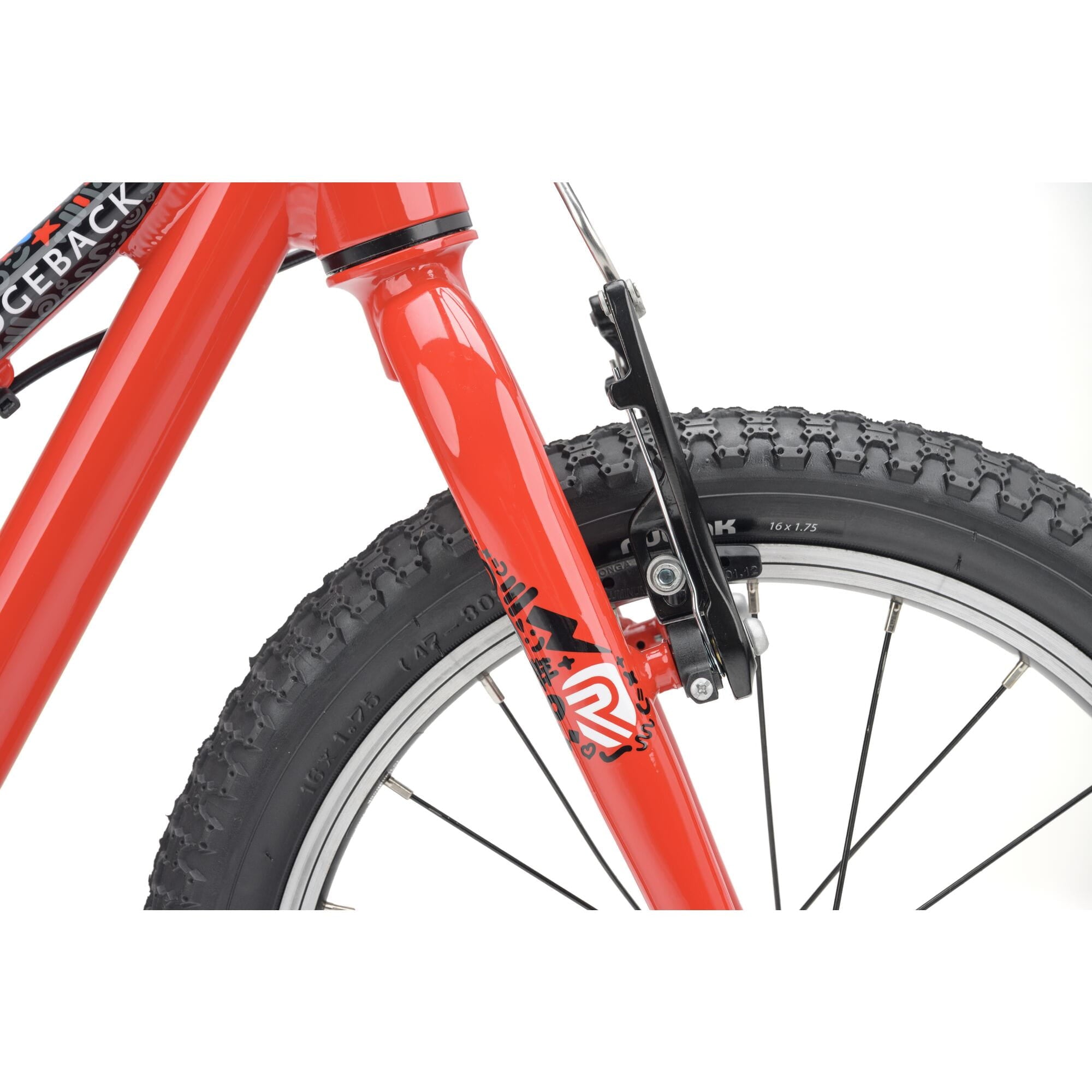 Red Ridgeback MX16 kids bike with adjustable 16-inch wheels for ages 3.5 to 6, featuring a sturdy frame and colorful design.