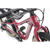 Ridgeback Dimension 20 Kids Bike with plum frame and 7-speed Shimano gears for children aged 5 and up, detailed view of the bike frame.