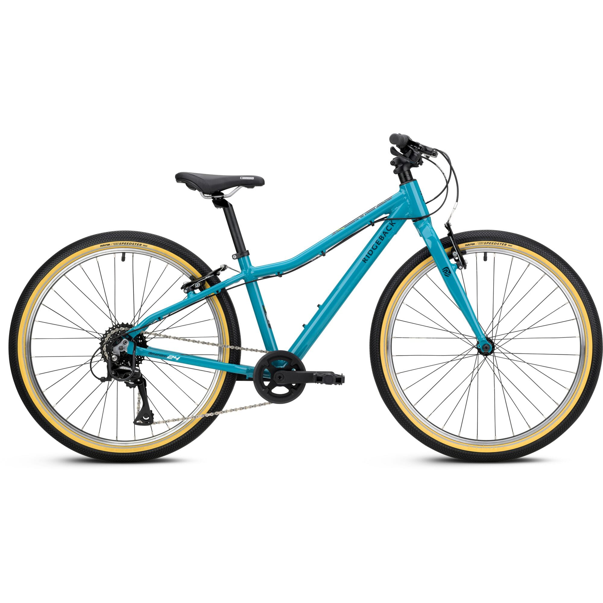 Ridgeback Dimension 24 Kids Bike in teal with 8-speed Shimano gears, puncture-resistant tires, adjustable fit for ages 8+