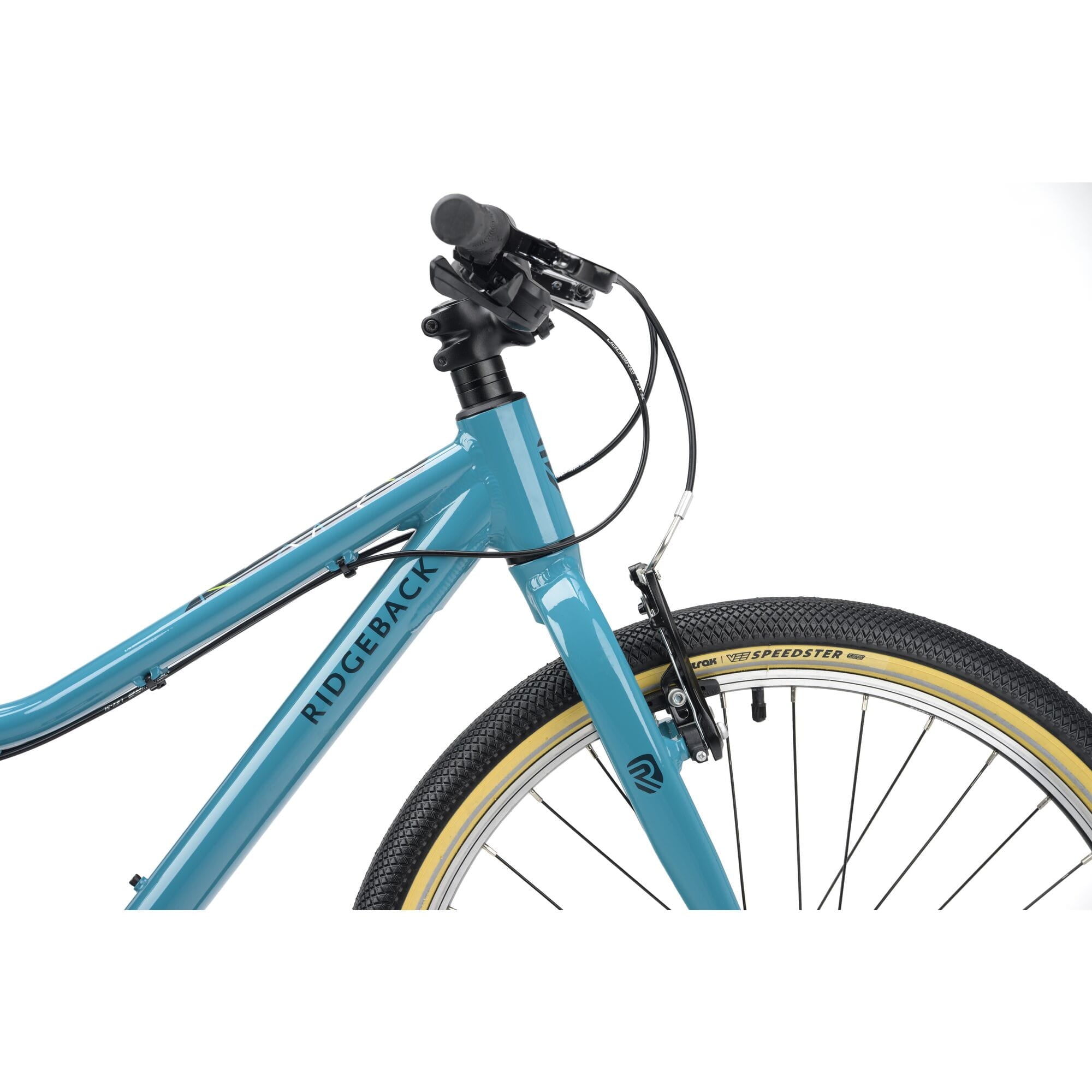 Ridgeback Dimension 24 kids bike in teal with 8-speed Shimano gears, puncture-resistant tires, and adjustable fit for ages 8+