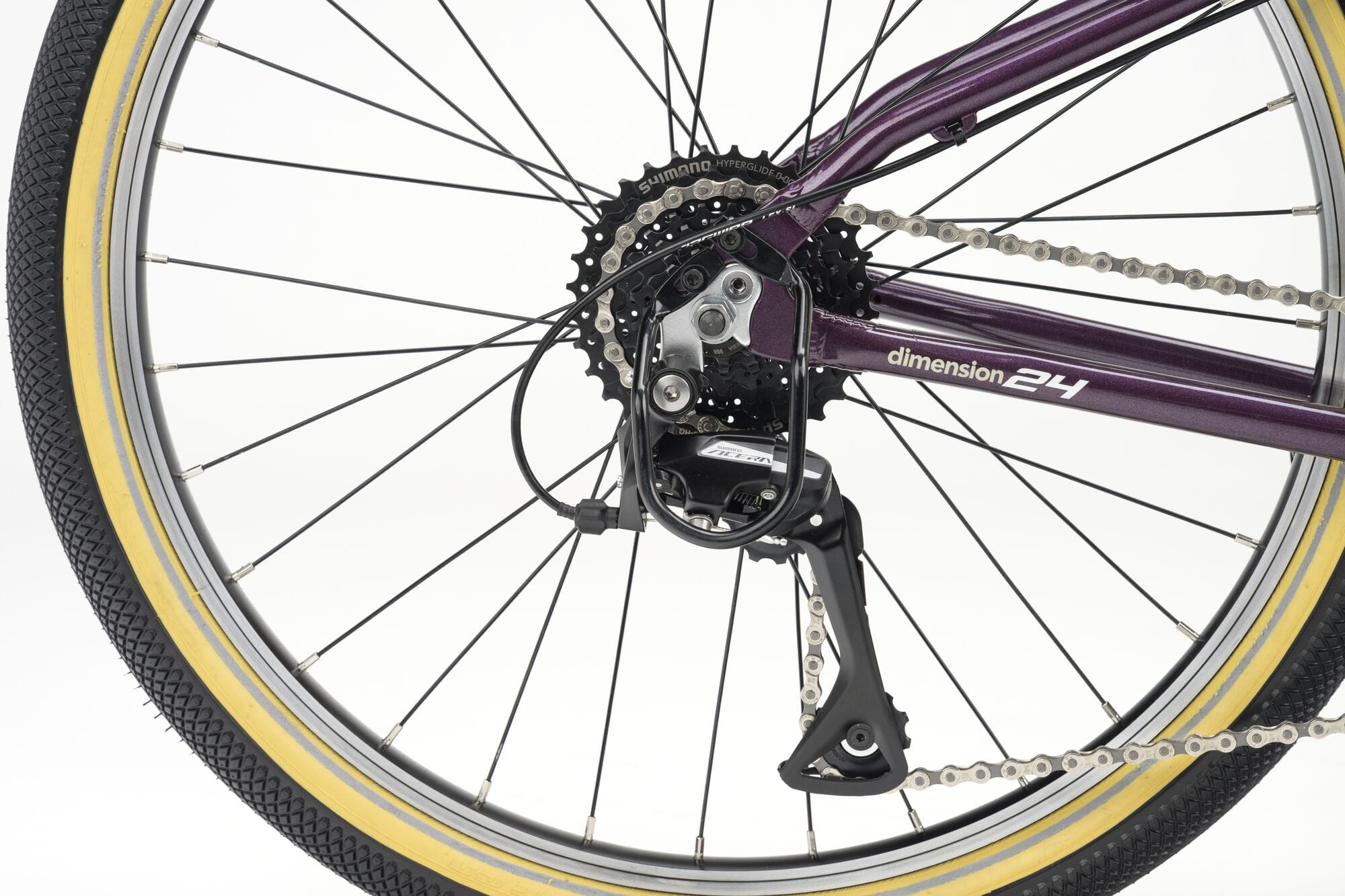 Ridgeback Dimension 24 kids bike in violet with 8-speed Shimano gears, puncture-resistant tires, adjustable fit for children age 8+