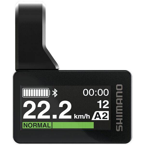 Shimano STEPS SC-EN600 cycle computer with 31.8mm clamp for e-bike components, showing display and mounting bracket.
