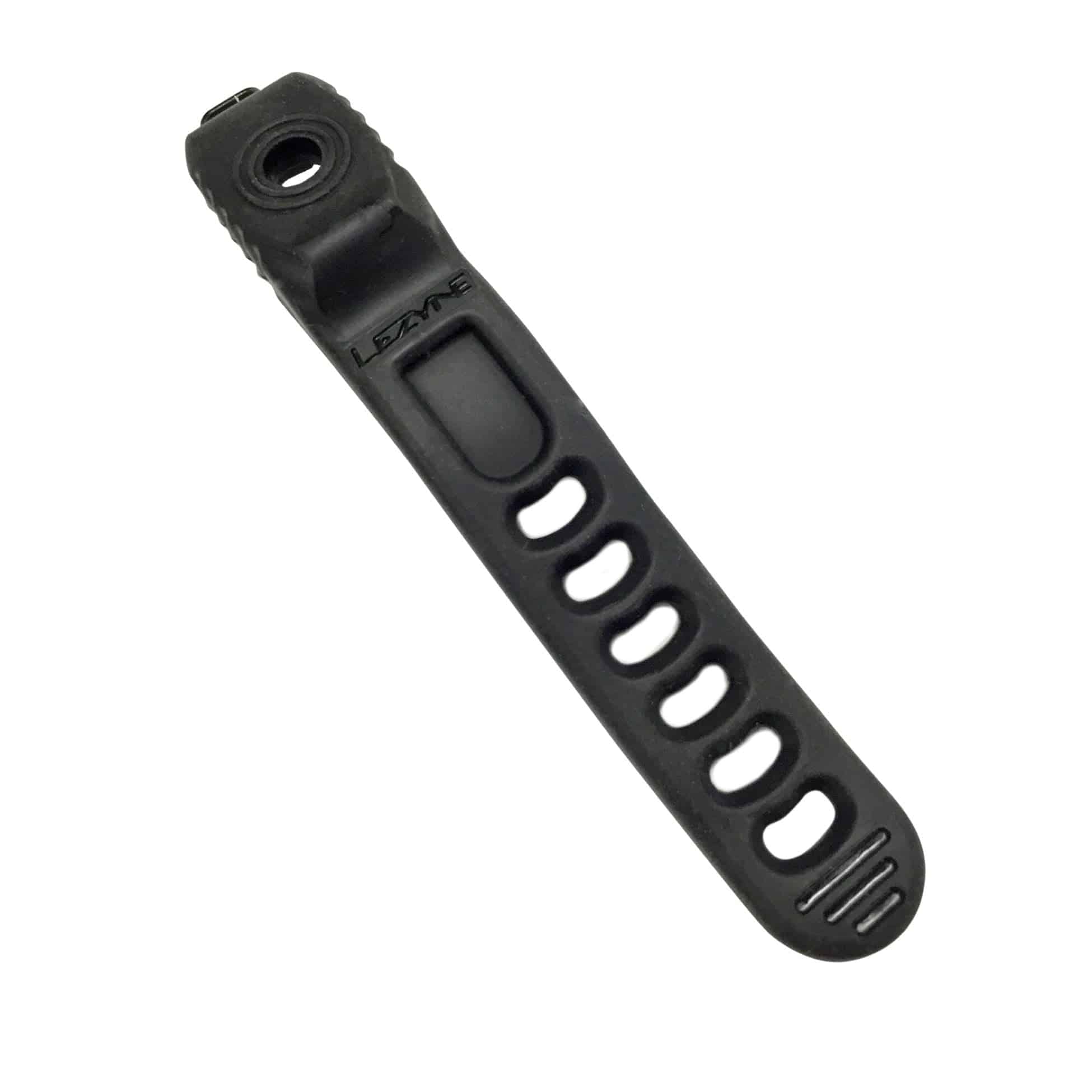 Lezyne mounting strap and handlebar mount for Deca, Super, Mega Y9-Y14 bike computers, shown attached to a handlebar.