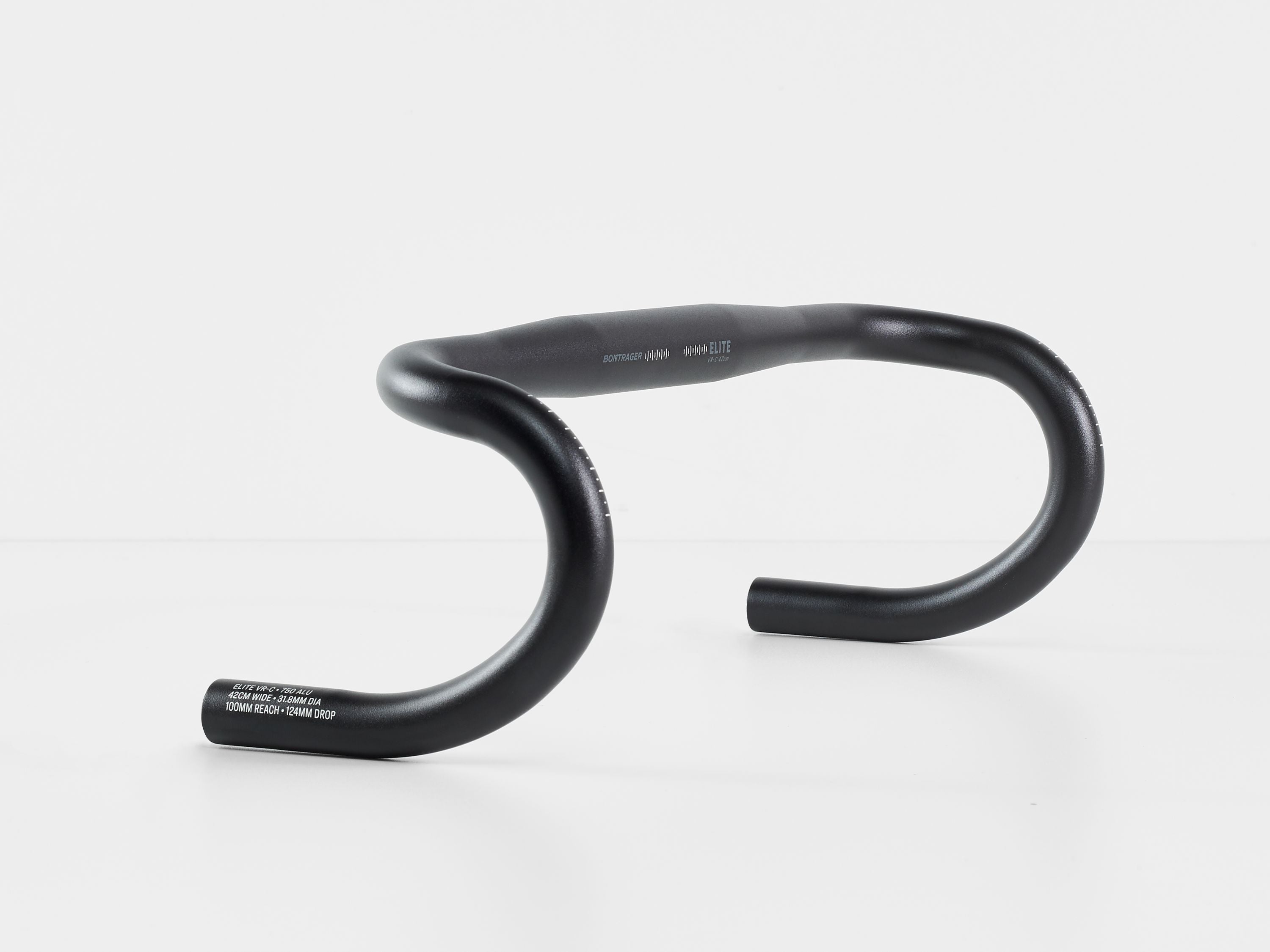 Bontrager Elite VR-C road handlebar with compact design and aero bar compatibility, featuring variable-radius curves for aerodynamic riding.