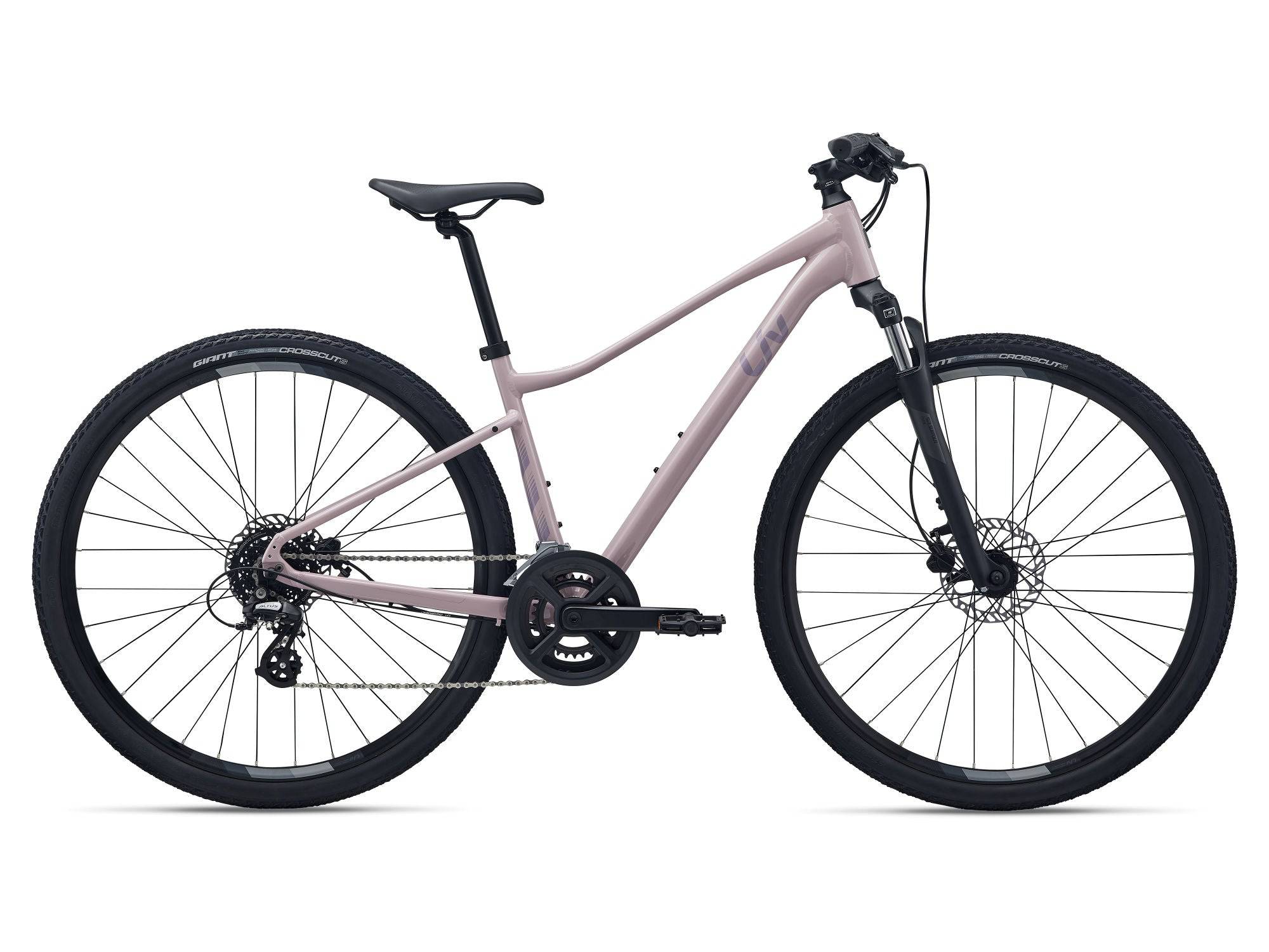 Liv Rove 4 women’s hybrid bike with suspension fork and disc brakes, shown with sleek frame and ergonomic handlebars.