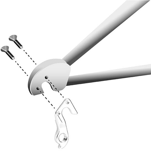 M Part Gear Hanger GT bike component, durable frame protection part with metal finish and mounting hardware for bike maintenance