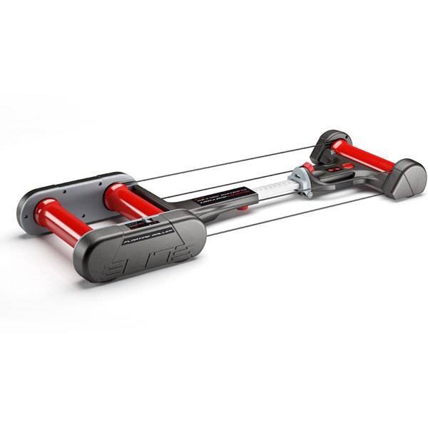 Elite Quick-Motion Rollers foldable indoor cycling trainer with magnetic resistance, showing the compact design and adjustable rollers.