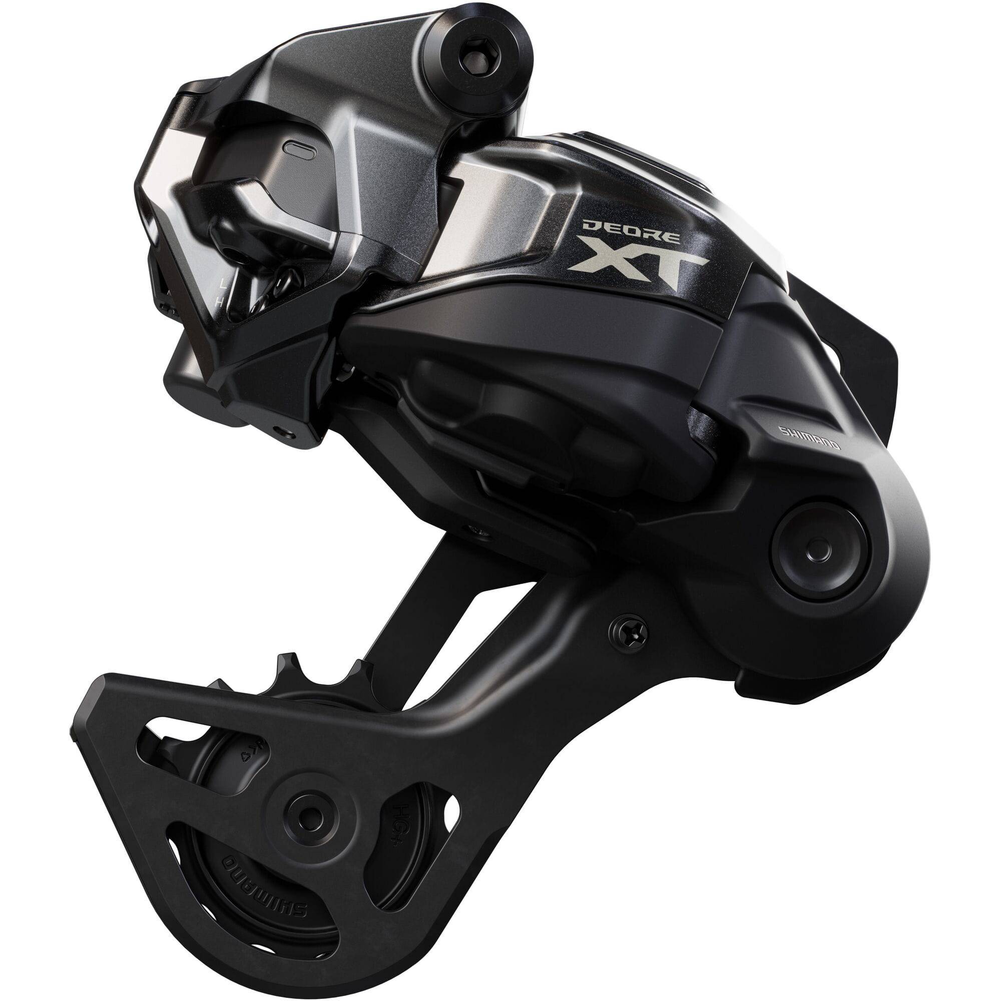 Shimano Deore XT RD-M8250 Di2 wireless 12-speed mountain bike rear derailleur with GS HYPERGLIDE for smooth gear shifting.
