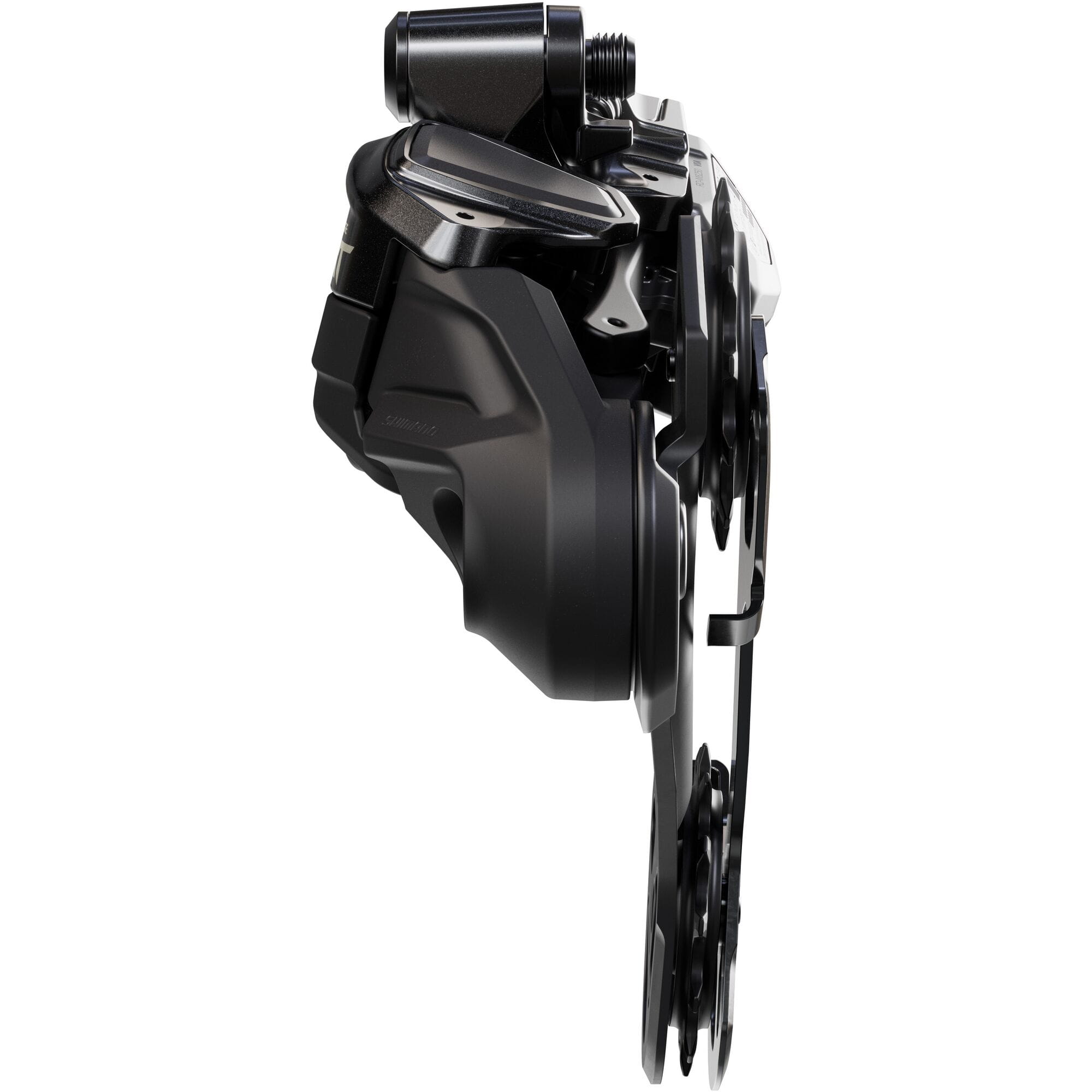 Shimano Deore XT RD-M8250 Di2 wireless 12-speed rear derailleur with HYPERGLIDE SGS long cage, mounted on a bicycle.