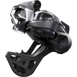 Shimano XTR RD-M9250 Di2 wireless 12-speed rear derailleur GS Hyperglide mountain bike component on a bike.