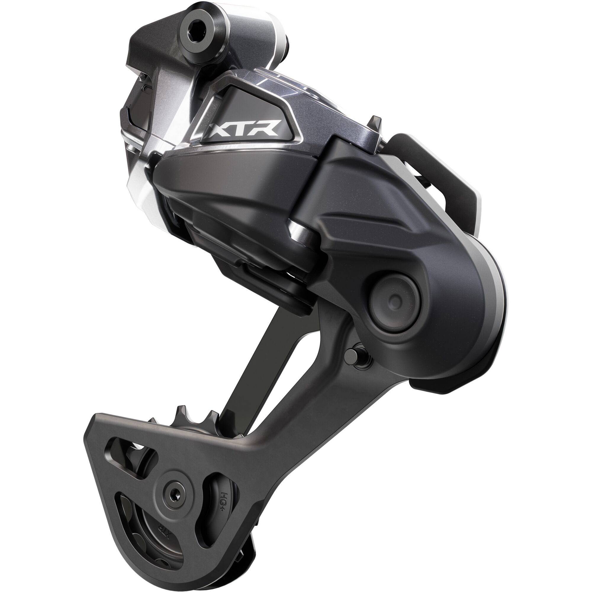Shimano XTR RD-M9250 Di2 Wireless 12-speed rear MTB derailleur with SGS HYPERGLIDE technology, mounted on a mountain bike.