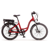 Wisper 705 Torque step-through e-hybrid bike with disc brakes, shown without battery, featuring a sleek frame and modern design.