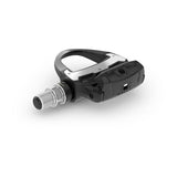 Garmin Rally RS110 single-sensing power meter pedals for cycling, showing the pedal with digital display and pedal body details.