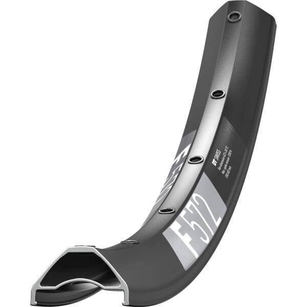 Black DT Swiss F 572 SBWT disc-specific Presta-drilled MTB rim for 27.5 and 29-inch mountain bikes, showing drilled holes and rim profile.