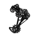 SRAM NX Eagle 12-speed MTB rear derailleur in black with X-HORIZON and Type-3 clutch, showcasing its design and construction.