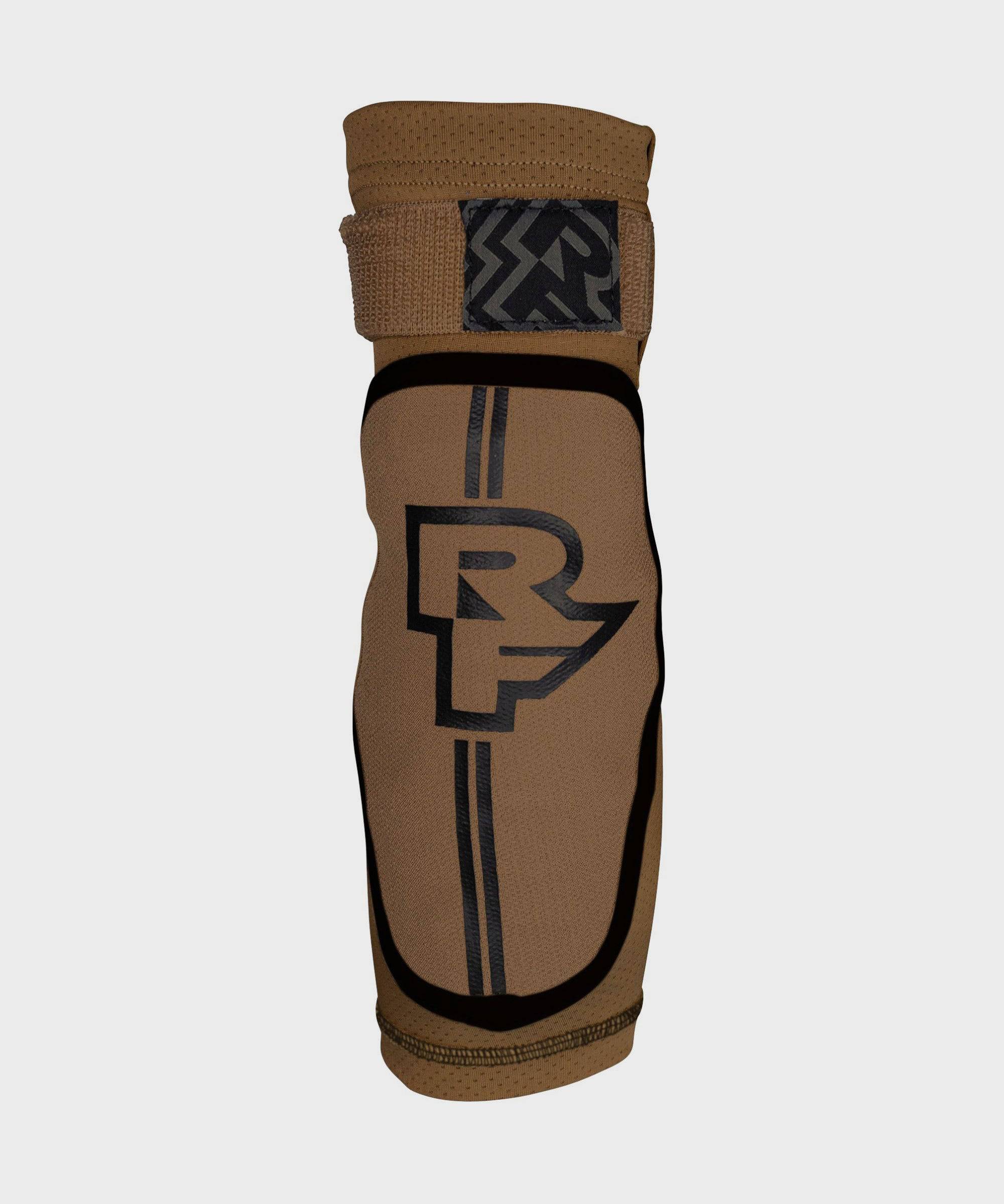 Race Face Indy Elbow Guard for mountain biking, breathable and adjustable protection with padded design in black.