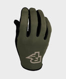 Race Face Trigger MTB gloves with breathable fabric, perforated palm, and sweat-absorbing thumb panel for enhanced cycling comfort.