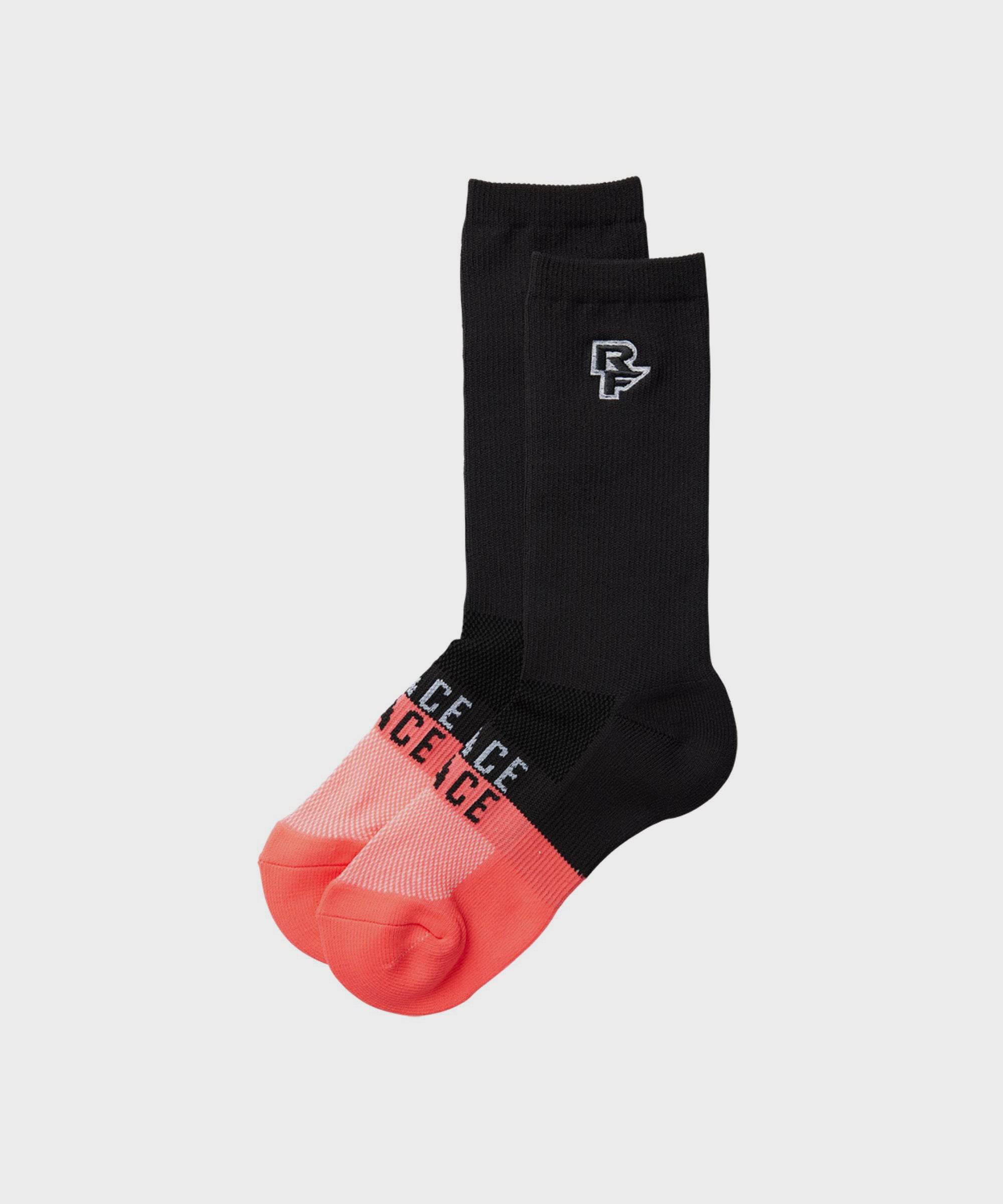 Race Face Far Out 2022 breathable padded cycling socks, unisex, with colorful design and moisture-wicking fabric for comfort.