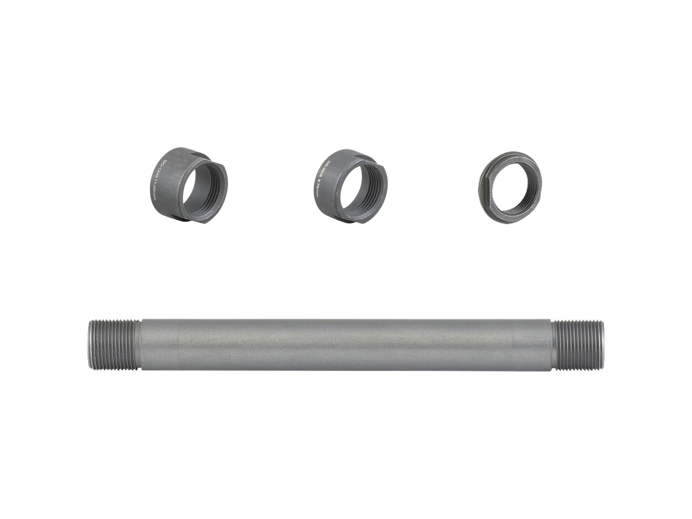 Bontrager DC-3248 rear hub axle kit in silver, 148mm old size, for bike rear hub replacement, showing the axle and components.