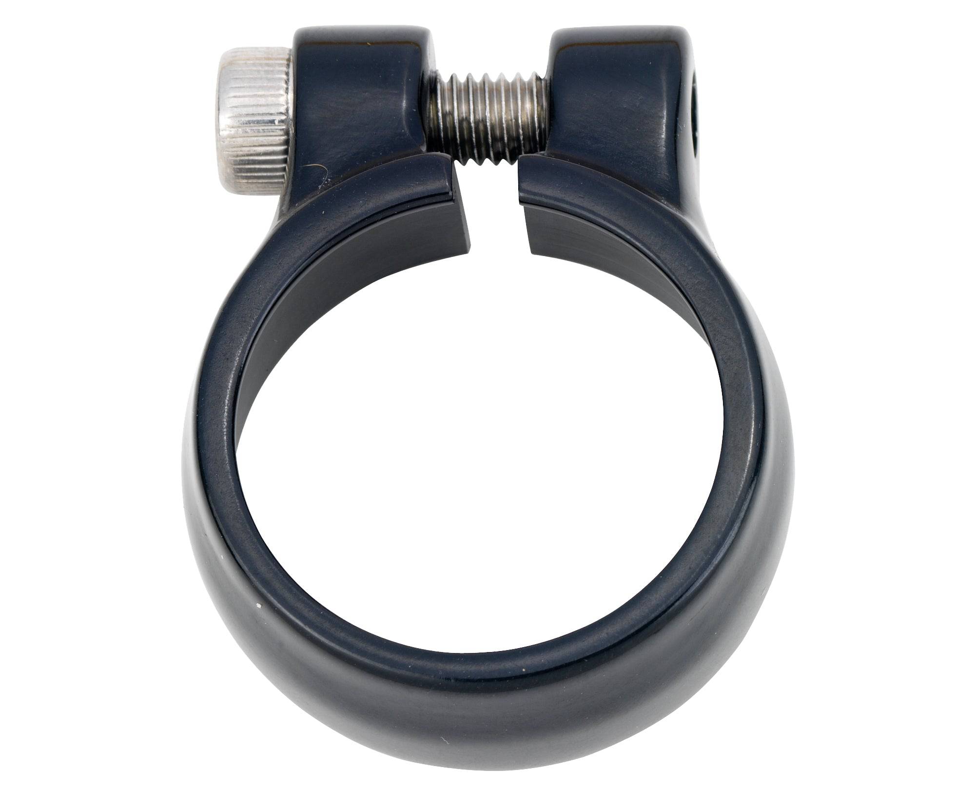 Black Bontrager 32.5 mm bike seatpost clamp securing the seatpost, designed for easy installation and reliable bike component performance.
