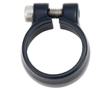 Black Bontrager 32.5 mm bike seatpost clamp securing the seatpost, designed for easy installation and reliable bike component performance.