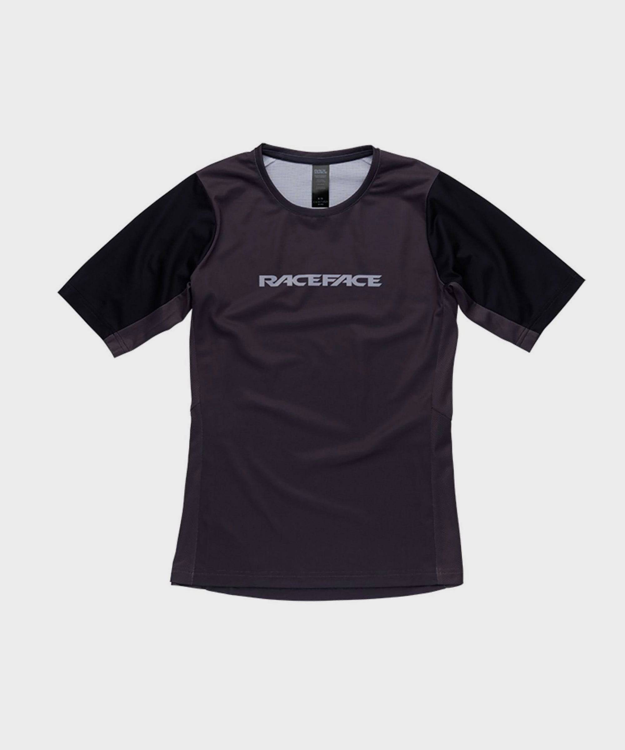 Race Face Indy women's short sleeve MTB jersey, breathable cycling top with moisture-wicking fabric, designed for mountain biking.