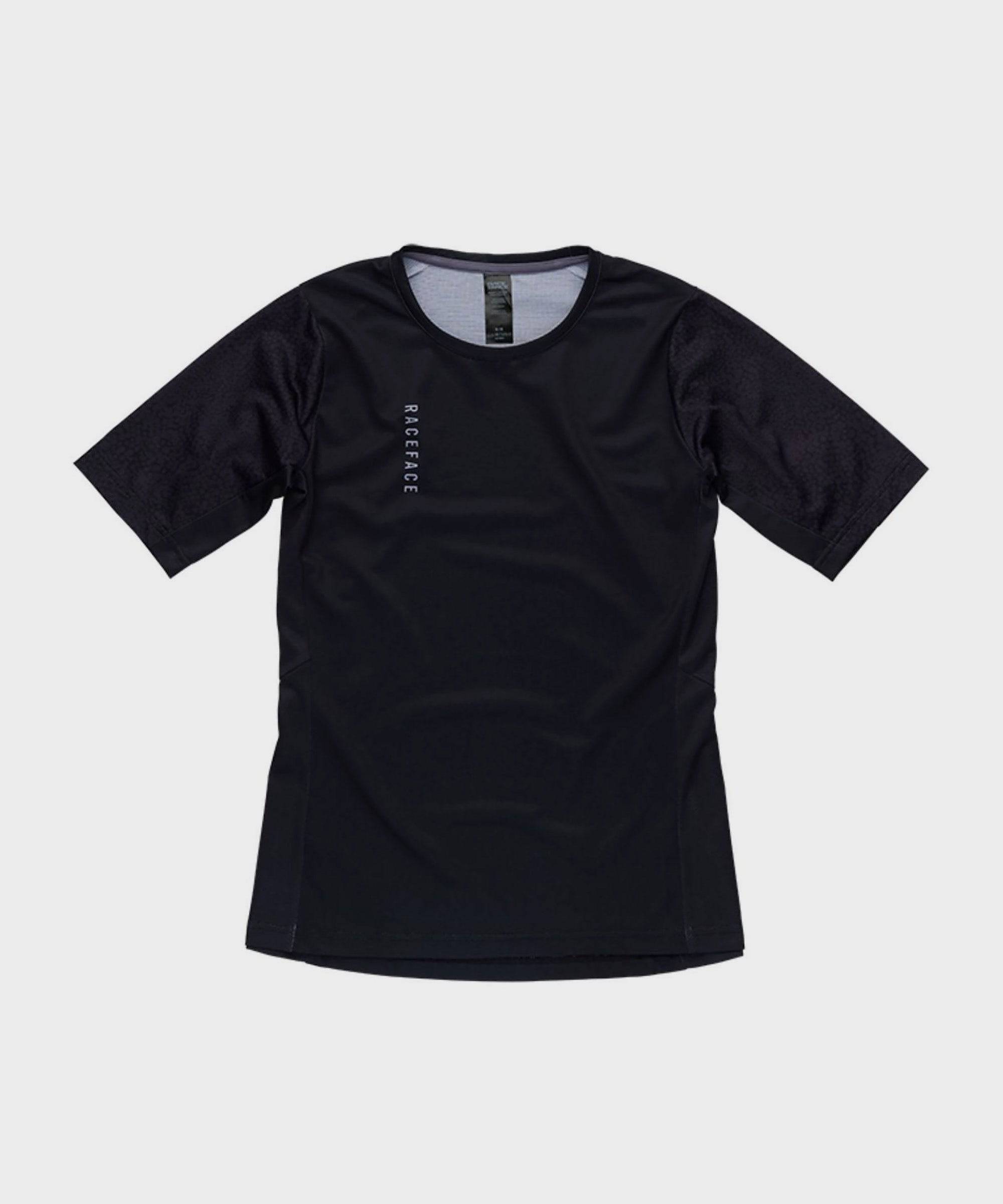 Race Face Indy women's short sleeve MTB jersey, breathable cycling top with moisture-wicking fabric and vibrant design.