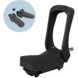 Urban Iki Junior child bike seat in Bincho Black, foldable with safety features, designed for comfort and easy attachment.